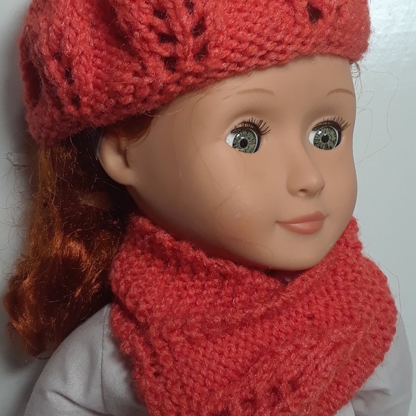 Knitted Beanie and Scarf Set for 18 Inch Dolls American Girl Our Generation Blythe