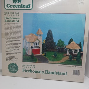 Greenleaf Village Firehouse & Bandstand Dollhouse Train Layout Model 8026