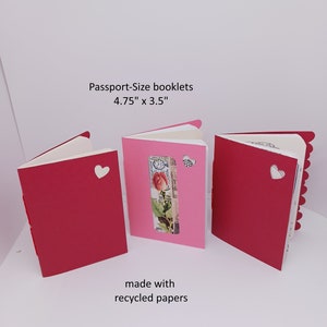 Ensemble de 3 recharges de carnet de journal vierge de voyage de format passeport à partir de papiers recyclés roses et rouges