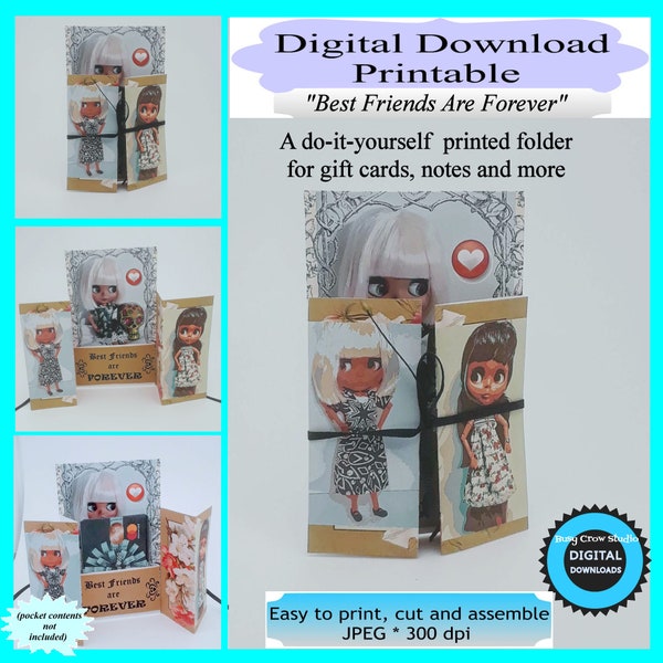 Digital Download DIY Printable Best Friends Blythe Foldie Pocket for Junk Journal Scrapbook Gift Cards Ephemera