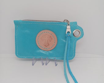 Soft Blue Leather Handy Pouch with Cross Motif