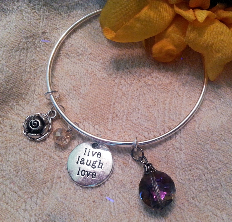 Modern charm bracelet stackable Live Laugh Love rose Etsy