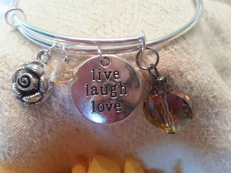 Modern charm bracelet stackable Live Laugh Love rose Etsy