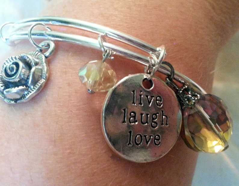 Modern charm bracelet stackable Live Laugh Love rose Etsy
