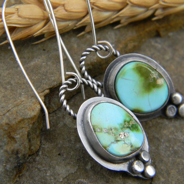 Lovely Sonoran Gold Turquoise Earrings - sterling silver - Natural Mexican Turquoise