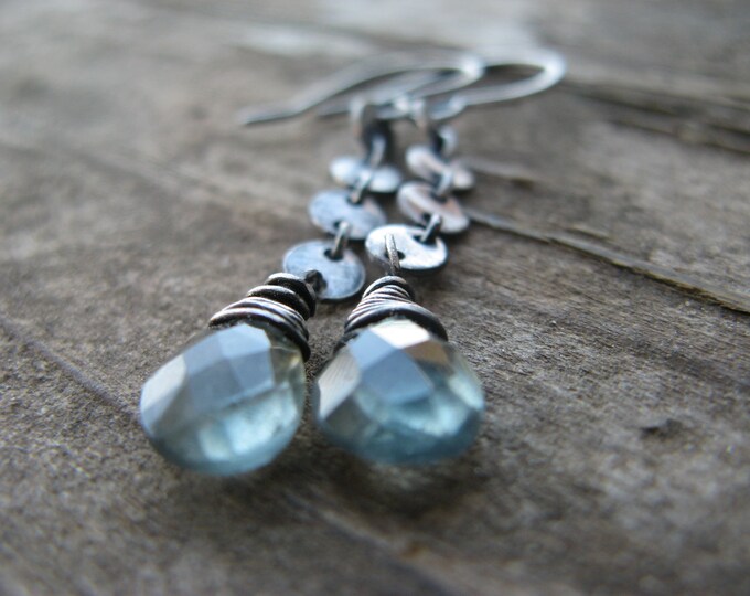 Moss Aquamarine Swinger Earrings Oxidized Silver Etsy
