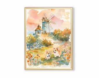 Corgi Watercolor Wall Art Framed Nursery Decor Aesthetic Room Whimsical Art Printable Art Orginal Downloadable Art Dog Digital Artwork Pet