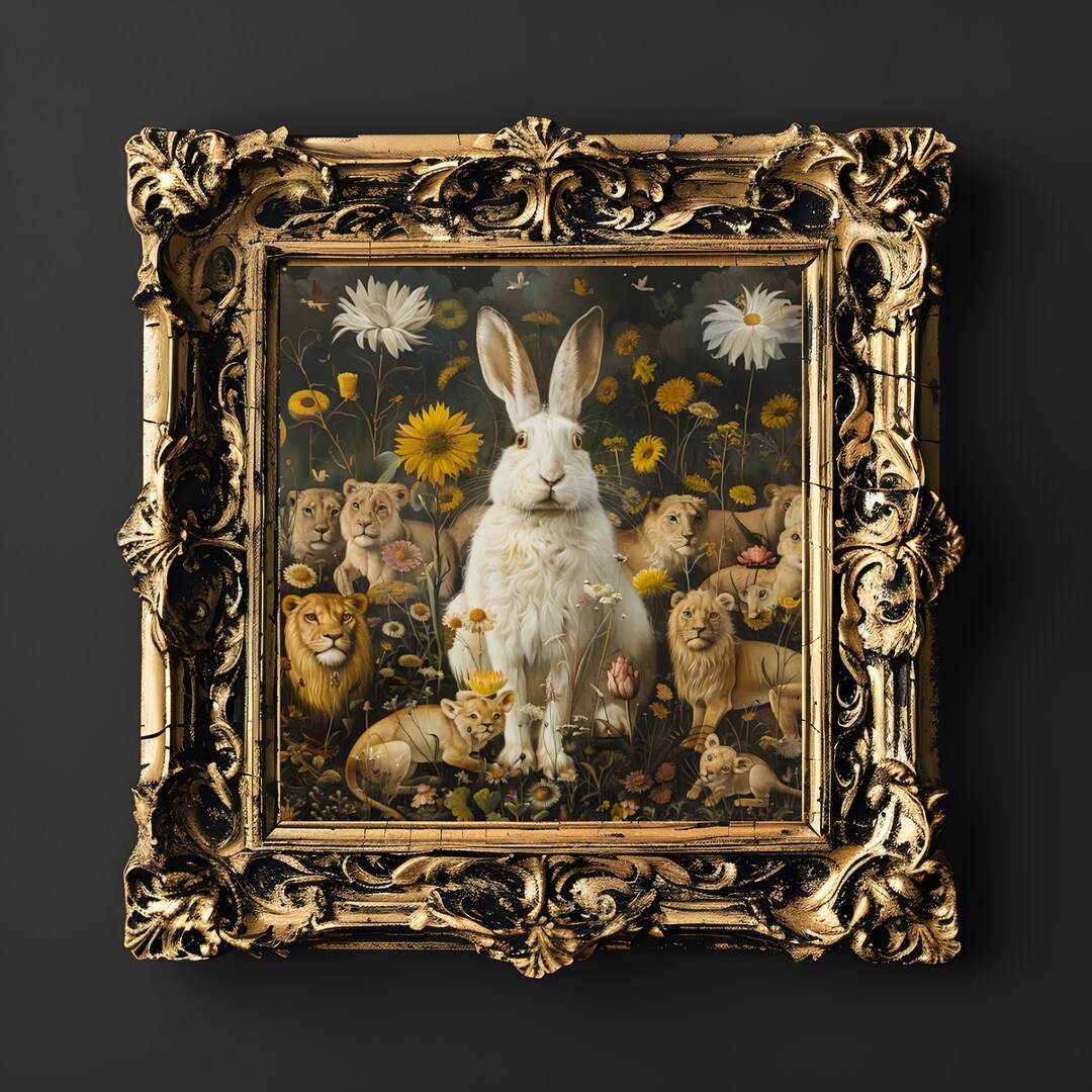 PRINTABLE Rabbit Surrealist Vintage Painting, Bunny Oil Painting ...