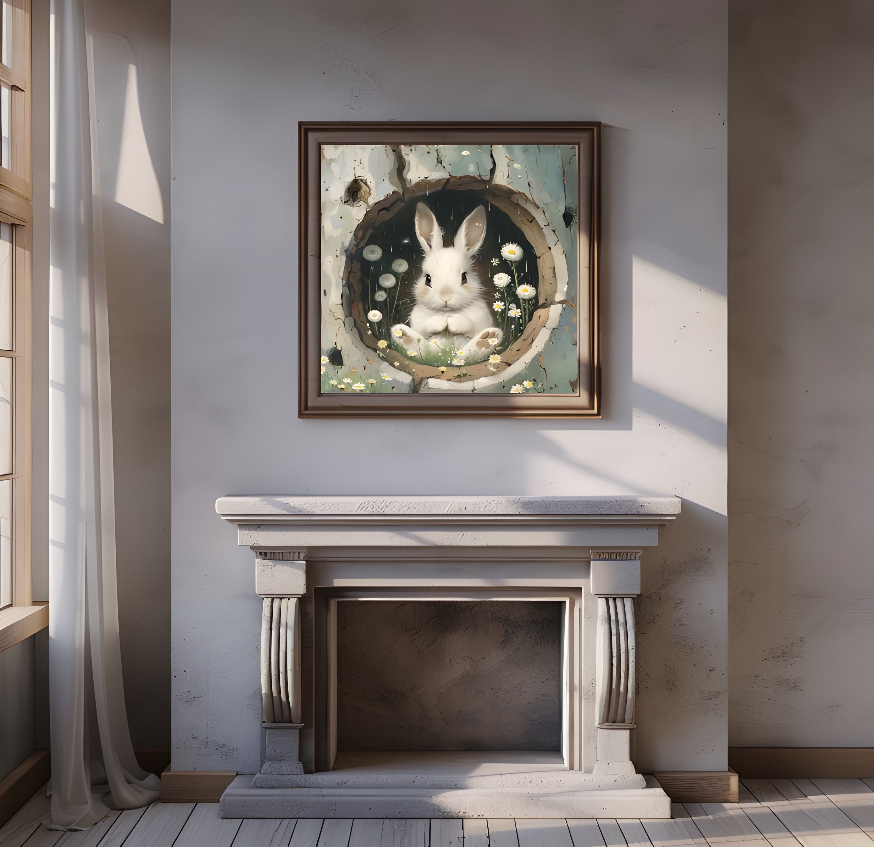 White Rabbit Printable, Framed Wall Art, Oil Painting, Digital Download ...