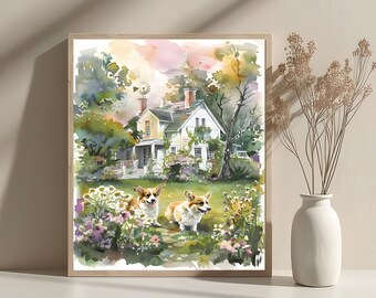 Corgi Watercolor Wall Art Framed Nursery Decor Aesthetic Room Whimsical Art Printable Art Orginal Downloadable Art Dog Digital Artwork Pet