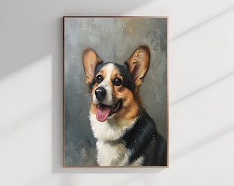 Corgi Framed Wall Art Aesthetic Room Decor Home Oil Painting Vintage Printable Wall Art Downloadable Orginal Art Print Moody Wall Art Pet