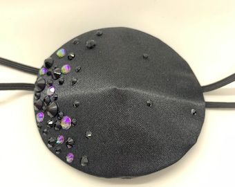 Eye Patch with Black/Peacock Colored Rhinestone Embellishment