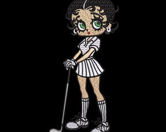 Desenho de bordado de jogador de golfe Betty Boop: desenho animado vintage (4x8, molde em PDF)