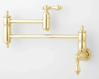 New Augusta Polished Brass Retractable Wall Mount Pot Filler Faucet