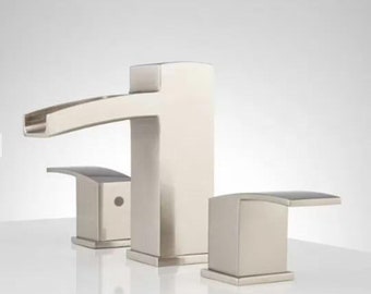 New Brushed Nickel Morata Widespread Waterfall Overflow Bathroom Faucet - Signature Hardware