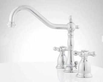 New Chrome Victorian Widespread Bathroom Faucet with Cross Handles - Signature Hardware