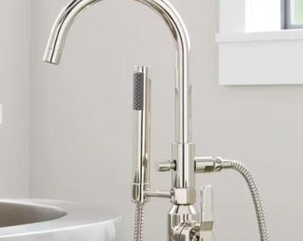 New Polished Nickel Gunther Freestanding Tub Faucet with Hand Shower - Signature Hardware