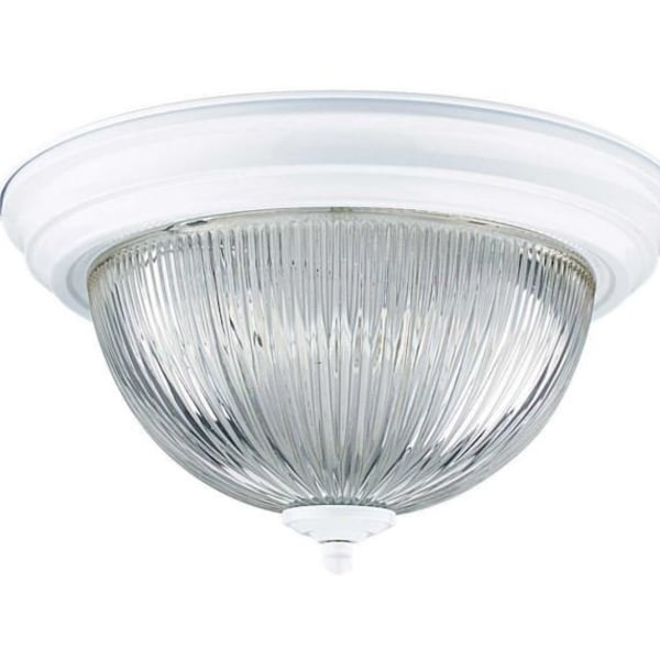 New Luminance Sunset Lighting F7502-30 Two Light Flush Mount - Clear Prismatic Glass, Dimmable - with White Finish