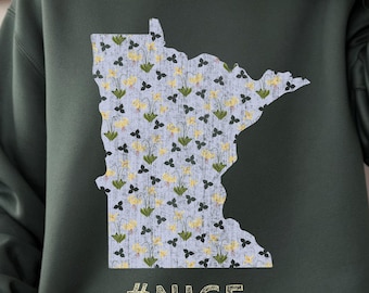 Minnesota Nice Sweatshirt | State Outline Crewneck with Lilies | Cozy Minnesota Pride Pullover