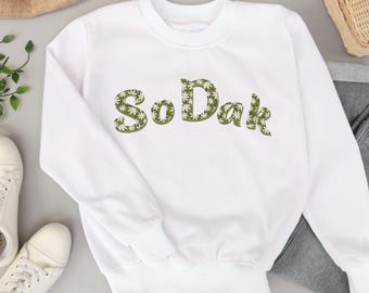 SoDak Sweatshirt, South Dakota State Pride Crewneck, Cozy Floral Lettering Pullover