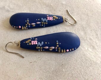 blue haiku - sweet embroidery inspired modern drop earrings