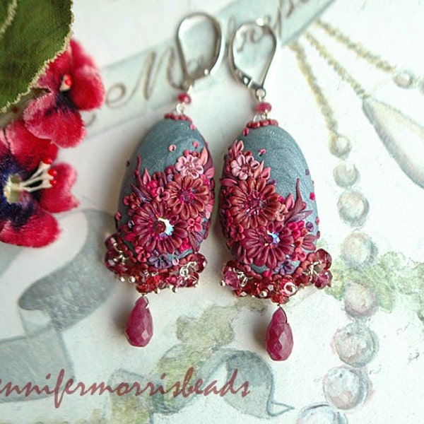 secret raspberry garden - vintage inspired ruby dangle earrings