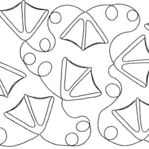 May include: Black and white line drawing of a repeating pattern of duck footprints. The footprints are stylized and have three toes each.