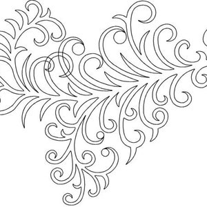 Puede incluir: Un dibujo en blanco y negro de un diseño floral estilizado. El diseño es intrincado y presenta muchos remolinos y curvas.