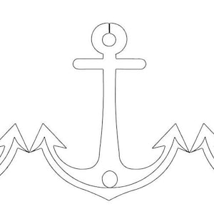 May include: Three black and white outline anchors with a loop at the top.