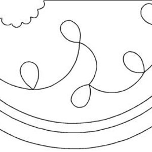 Può includere: Un disegno in bianco e nero di una fetta di anguria con un fiore in cima e dei vortici all'interno della fetta.