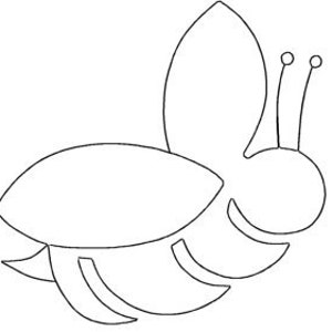 May include: A black and white line drawing of a cartoon bee with two antennae and wings.