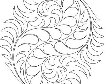 Ying Yang feather and ferns-Block-Motif-Quilting Pattern-Digital Download-zipped file-not for printing