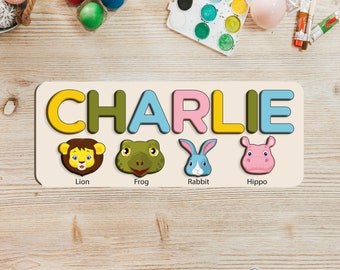 Personalized Name Puzzle with Animals, First Birthday Gifts, Meet the Animals Toys, Wood Baby Toys, Montessori Toys, Toddler Toys, Toys