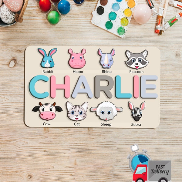 Wooden Name Puzzle, Toddler Name Puzzle, Custom Name Puzzle, Baby Shower Gift, Animals Puzzle, Custom Kids Toys, Personalized Toys for Kids