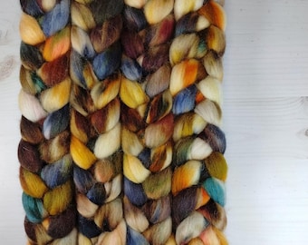 Log Cabin  - Superwash Cheviot Wool Spinning Fiber - Hand dyed top