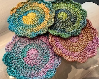 Crochet Coasters, crochet coaster set of 4, handmade coaster, flower coasters, spring crochet coasters for beverages, drinks, Y2K decor