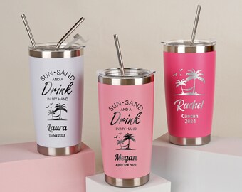 Personalisierter Urlaubsbecher, individuelle Reisebecher, Geschenkbecher für den Familienausflug eines Mädchens, Strandurlaub 20 oz Tumbler, Bachelorette Trip Cup