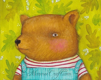 MarmeeCraft baby bear art print, "The Faded Calico Ball"