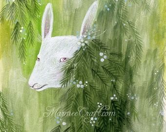 MarmeeCraft woodland art print, "A Rather Mysterious Visitor"