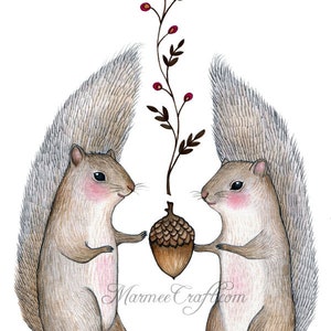 MarmeeCraft Squirrel acorn art print Harvest Come image 1