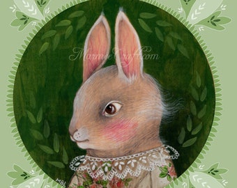 MarmeeCraft art print, "Green Summer Rabbit, Grey"