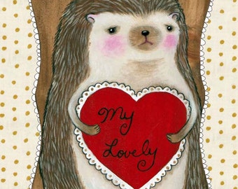 MarmeeCraft hedgehog Valentines Day art print, "My Lovely"