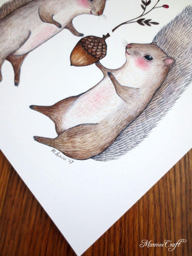 MarmeeCraft Squirrel acorn art print Harvest Come image 2