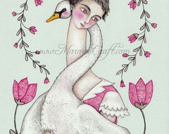 MarmeeCraft swan girl art print, "Sister Swan"