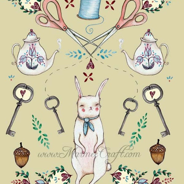 MarmeeCraft bunny acorn key art print, "Favorite Things"