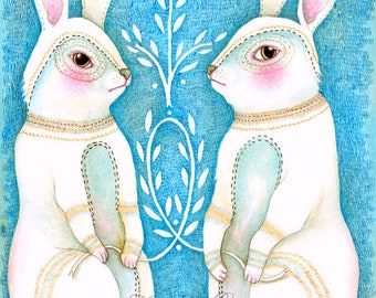 MarmeeCraft Rabbit art print-"Folk Hare"