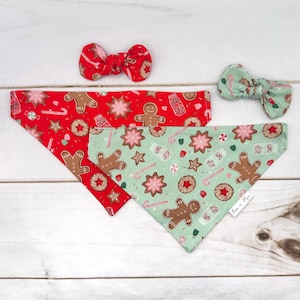 Gingerbread Christmas Over the Collar dog bandana, Christmas Dog bandana, Slip on dog bandana, cat over the collar bandana