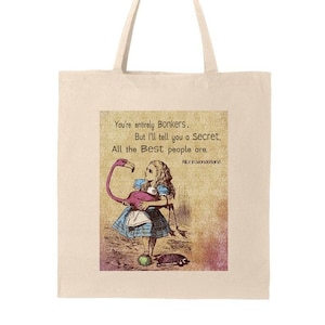 Alice in Wonderland Bonkers Canvas ShoulderTote. Reusable Shopping Grocery Bag. Great as a Book, School or Project Bag for Everyday Use. image 1