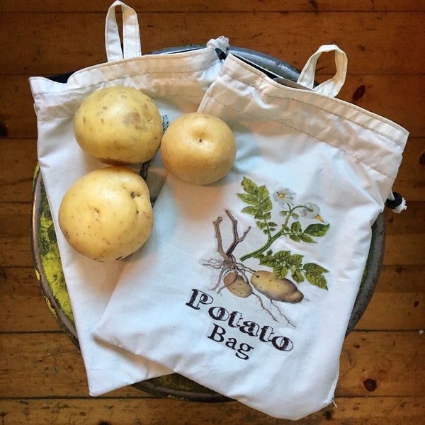 Reusable POTATO Storage Bag. Cotton bulk with drawstring. Washable kitchen organizer. Large