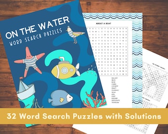 Oceans, Rivers and Lakes Themed Word Search Printable Puzzles for Adults | Digital Download | 32 Different Puzzles for Anxiety Relief